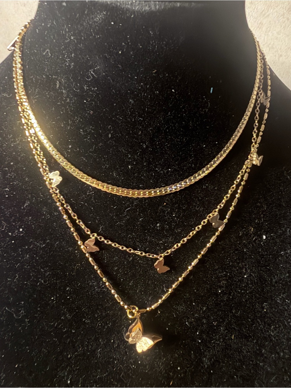 Gold Layered Butterfly Pendant Necklace - Women Jewelry